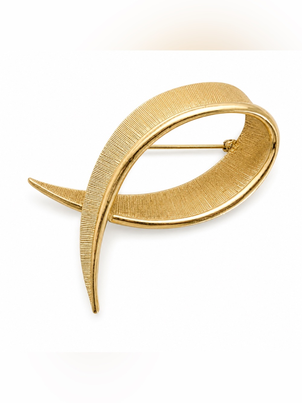 Monet Signed Brushed Gold-Tone Swirl Ribbon Fish Brooch Pin Vtg RARE FIND